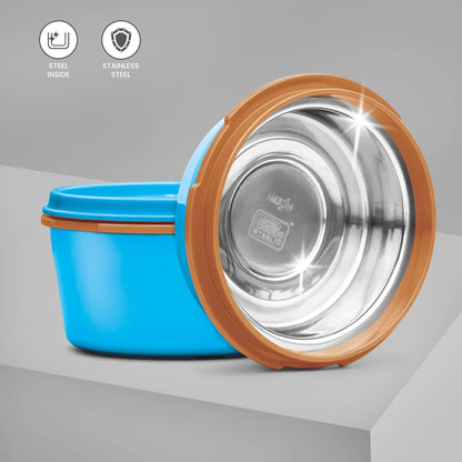 Milton Flexi Tiffin 2+1 Set Of 3 Outside Plastic Inside Stainless Steel Microwavable Container with Bag