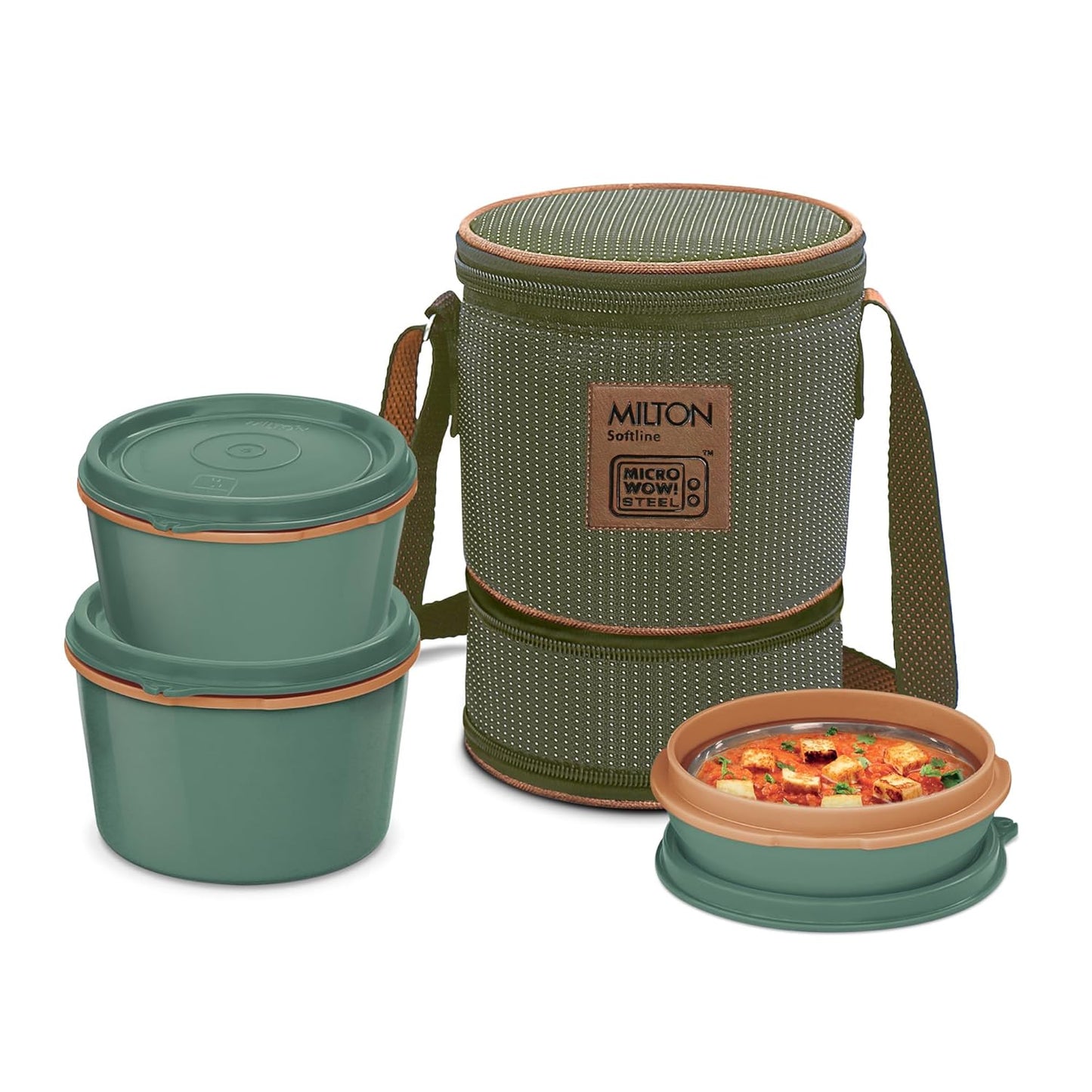 Milton Flexi Tiffin 2+1 Set Of 3 Outside Plastic Inside Stainless Steel Microwavable Container with Bag