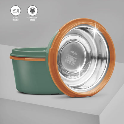 Milton Flexi Tiffin 2+1 Set Of 3 Outside Plastic Inside Stainless Steel Microwavable Container with Bag