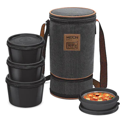 Milton Flexi Tiffin 3+1 Set Of 4 Outside Plastic Inside Stainless Steel Microwavable Container with Bag