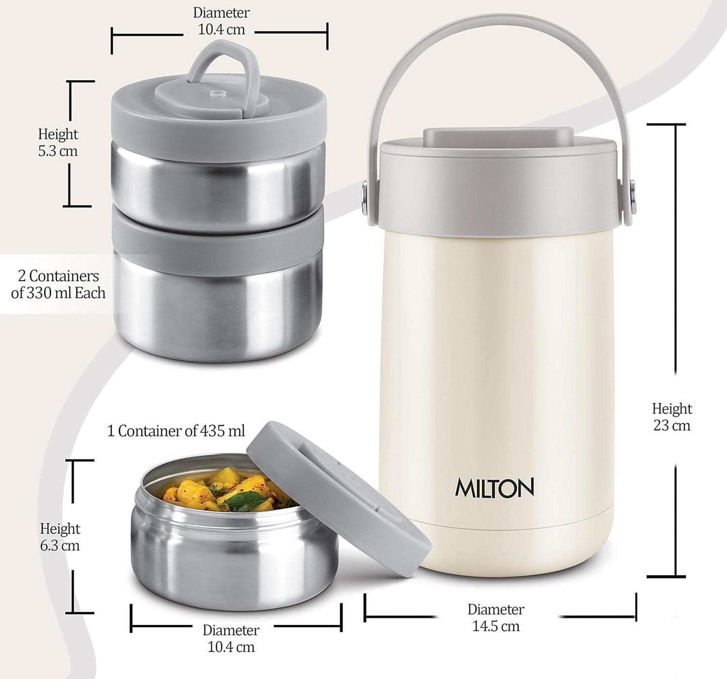 Milton Glamour Thermal Vacuum Insulated Tiffin Box Set of 3