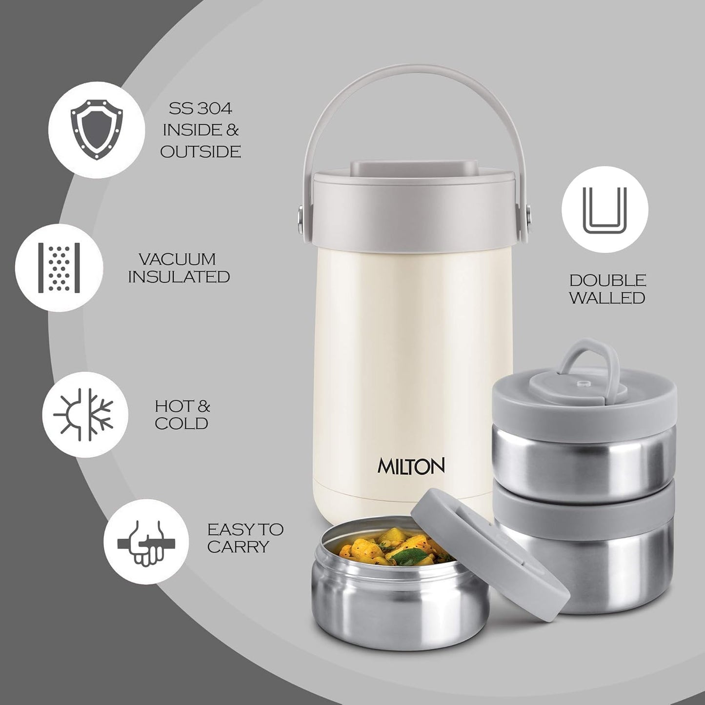 Milton Glamour Thermal Vacuum Insulated Tiffin Box Set of 3
