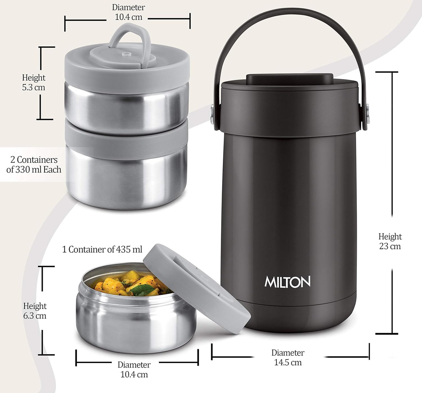 Milton Glamour Thermal Vacuum Insulated Tiffin Box Set of 3