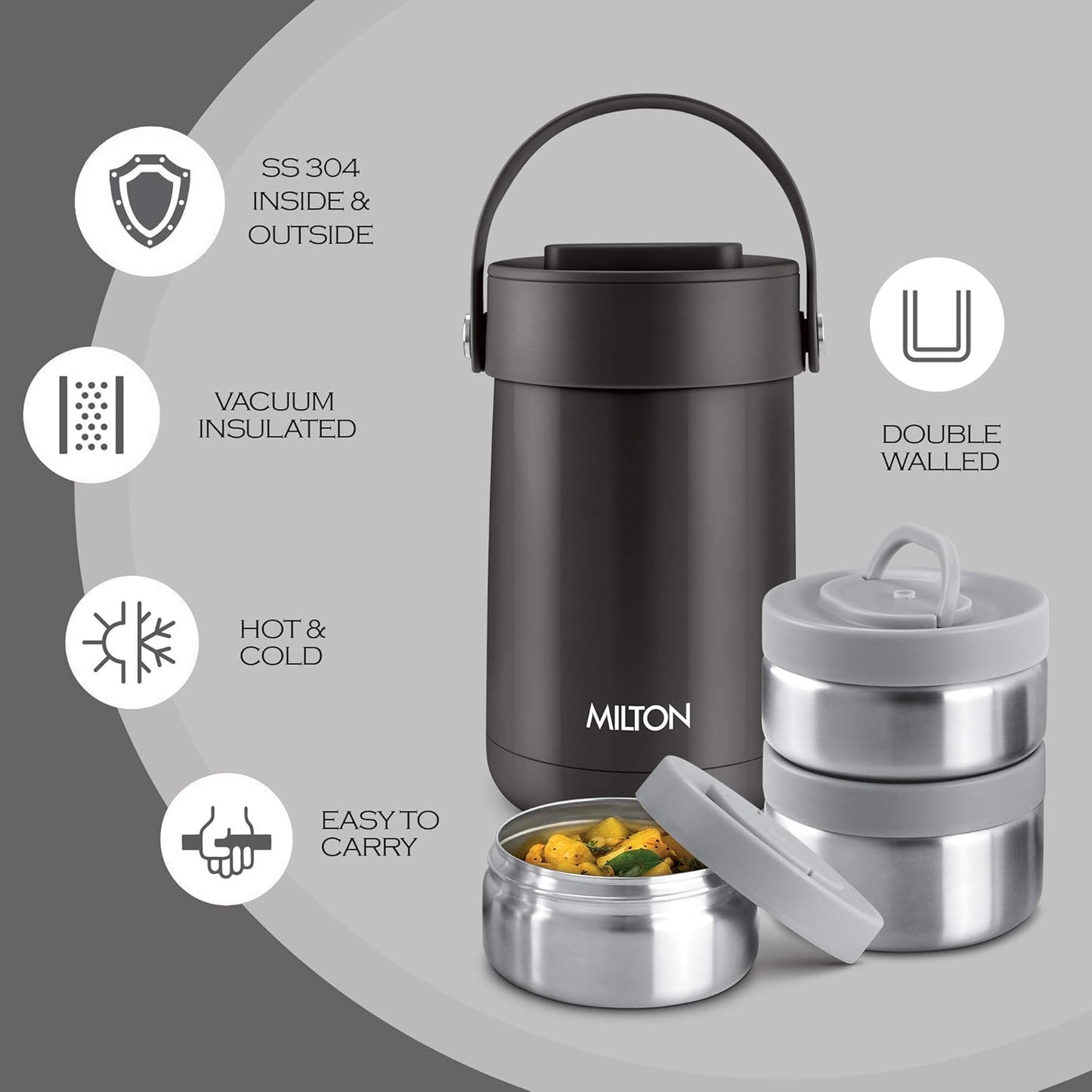 Milton Glamour Thermal Vacuum Insulated Tiffin Box Set of 3