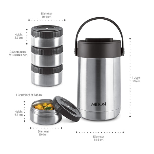 Milton Glamour Thermal Vacuum Insulated Tiffin Box Set of 4