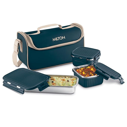 Milton Lush Lunch Set of 3 (2 square Microwavable) Containers with Bag