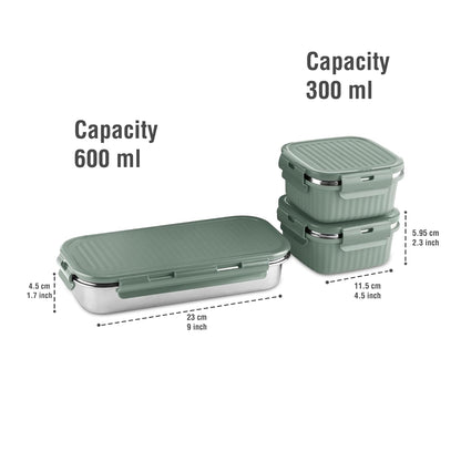 Milton Lush Lunch Set of 3 (2 square Microwavable) Containers with Bag