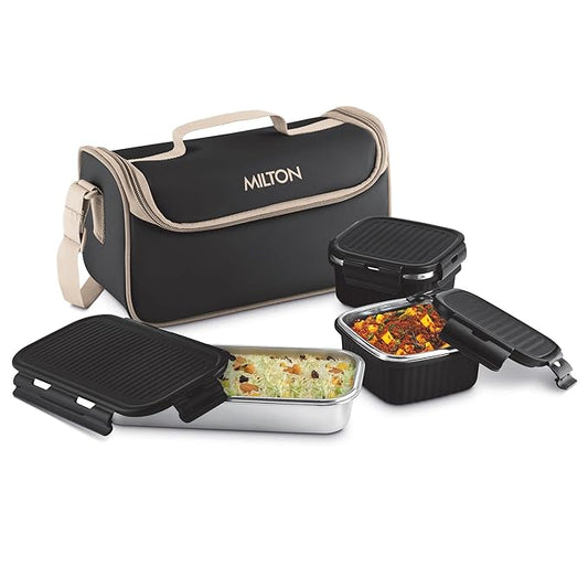 Milton Lush Lunch Set of 3 (2 square Microwavable) Containers with Bag