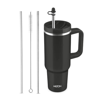 Milton Malmo 1200 Thermal Vacuum Insulated Mug with Stainless Steel Straw (Twin Flow: Gulper Plus Straw Sipper)