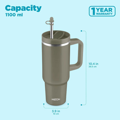 Milton Malmo 1200 Thermal Vacuum Insulated Mug with Stainless Steel Straw (Twin Flow: Gulper Plus Straw Sipper)