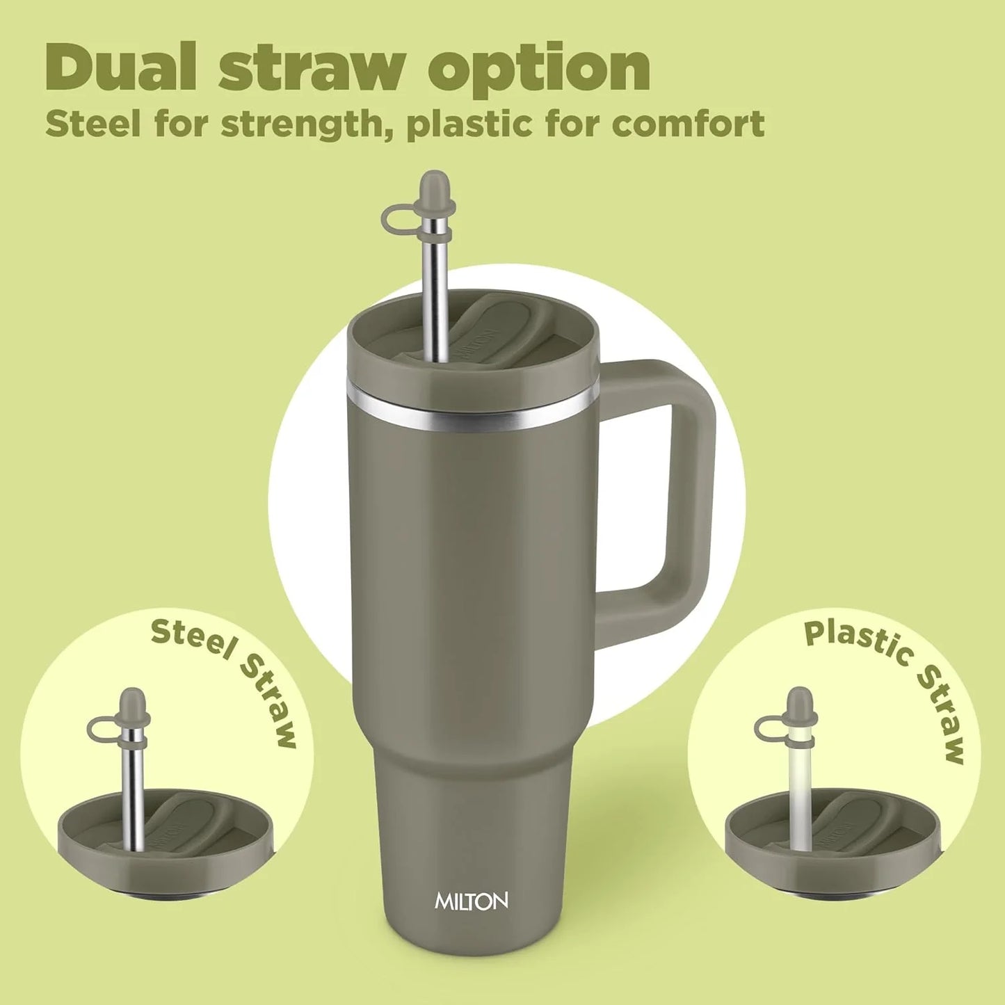 Milton Malmo 1200 Thermal Vacuum Insulated Mug with Stainless Steel Straw (Twin Flow: Gulper Plus Straw Sipper)