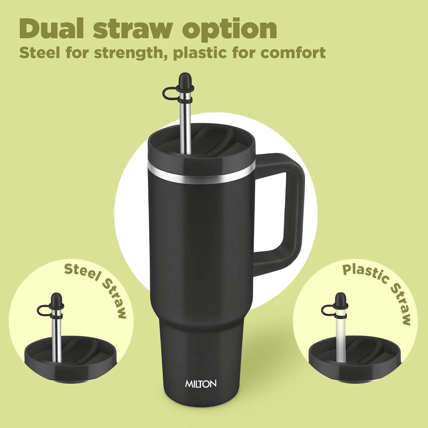 Milton Malmo 1200 Thermal Vacuum Insulated Mug with Stainless Steel Straw (Twin Flow: Gulper Plus Straw Sipper)