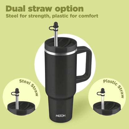 Milton Malmo 1200 Thermal Vacuum Insulated Mug with Stainless Steel Straw (Twin Flow: Gulper Plus Straw Sipper)
