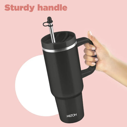 Milton Malmo 1200 Thermal Vacuum Insulated Mug with Stainless Steel Straw (Twin Flow: Gulper Plus Straw Sipper)