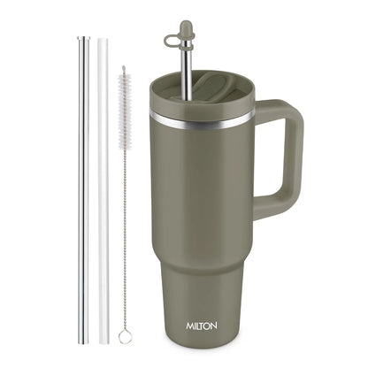 Milton Malmo 1200 Thermal Vacuum Insulated Mug with Stainless Steel Straw (Twin Flow: Gulper Plus Straw Sipper)