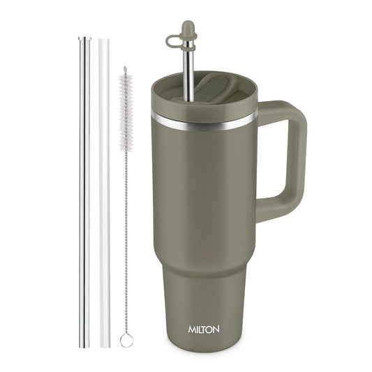 Milton Malmo 1200 Thermal Vacuum Insulated Mug with Stainless Steel Straw (Twin Flow: Gulper Plus Straw Sipper)