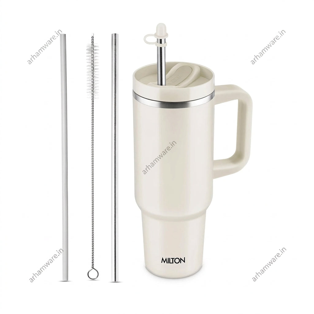 Milton Malmo 1200 Thermal Vacuum Insulated Mug with Stainless Steel Straw (Twin Flow: Gulper Plus Straw Sipper)