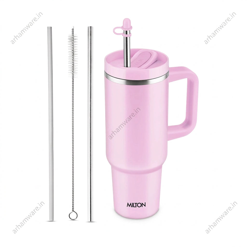 Milton Malmo 1200 Thermal Vacuum Insulated Mug with Stainless Steel Straw (Twin Flow: Gulper Plus Straw Sipper)