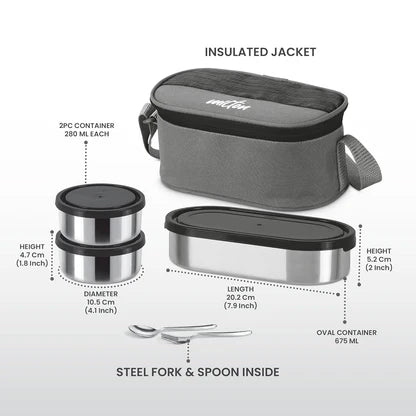 Milton Stainless Steel Master lunch Set with 3 Containers and Cutlery Set