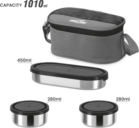 Milton Stainless Steel Master lunch Set with 3 Containers and Cutlery Set