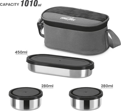 Milton Stainless Steel Master lunch Set with 3 Containers and Cutlery Set