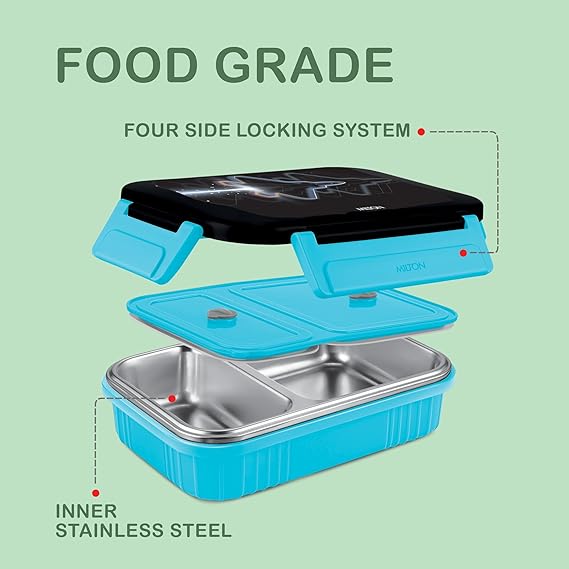 Milton Meal Safe Stainless Steel Inside with 2 Partition Bento Box