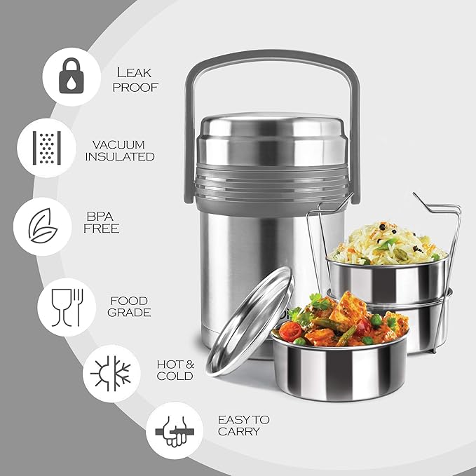 Milton Opus 3 Thermal Vacuum Insulated Tiffin Box Set of 3