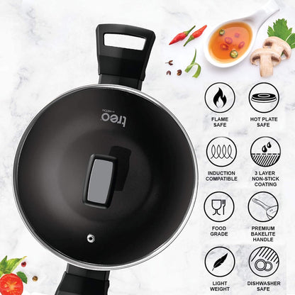 Milton Procook Black Pearl Induction Kadai with Glass Lid