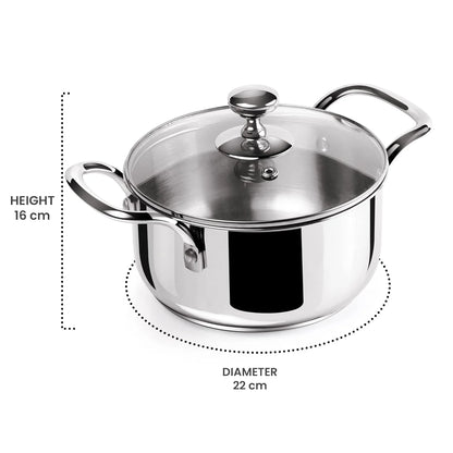 Milton Procook Stainless Steel Casserole with Glass Lid