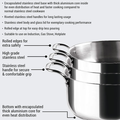 Milton Procook Stainless Steel Casserole with Glass Lid
