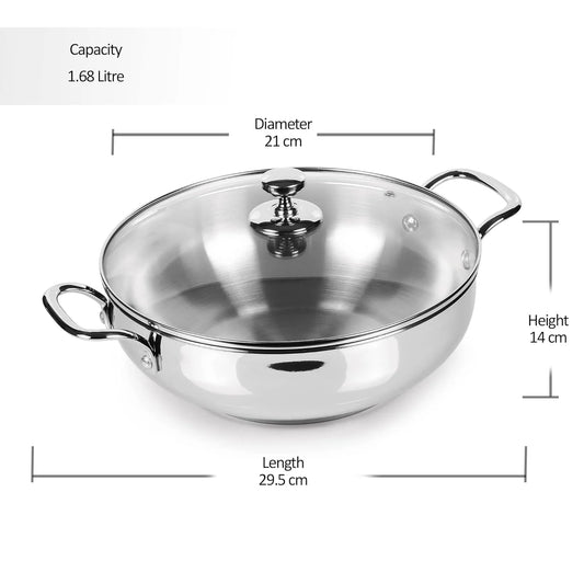 Milton Procook Stainless Steel Kadhai with Glass Lid