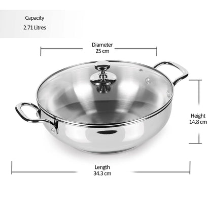 Milton Procook Stainless Steel Kadhai with Glass Lid