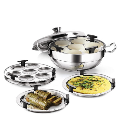 Milton Procook Stainless Steel Sandwich Bottom Multi-Kadhai with Lid and 6 Attachments