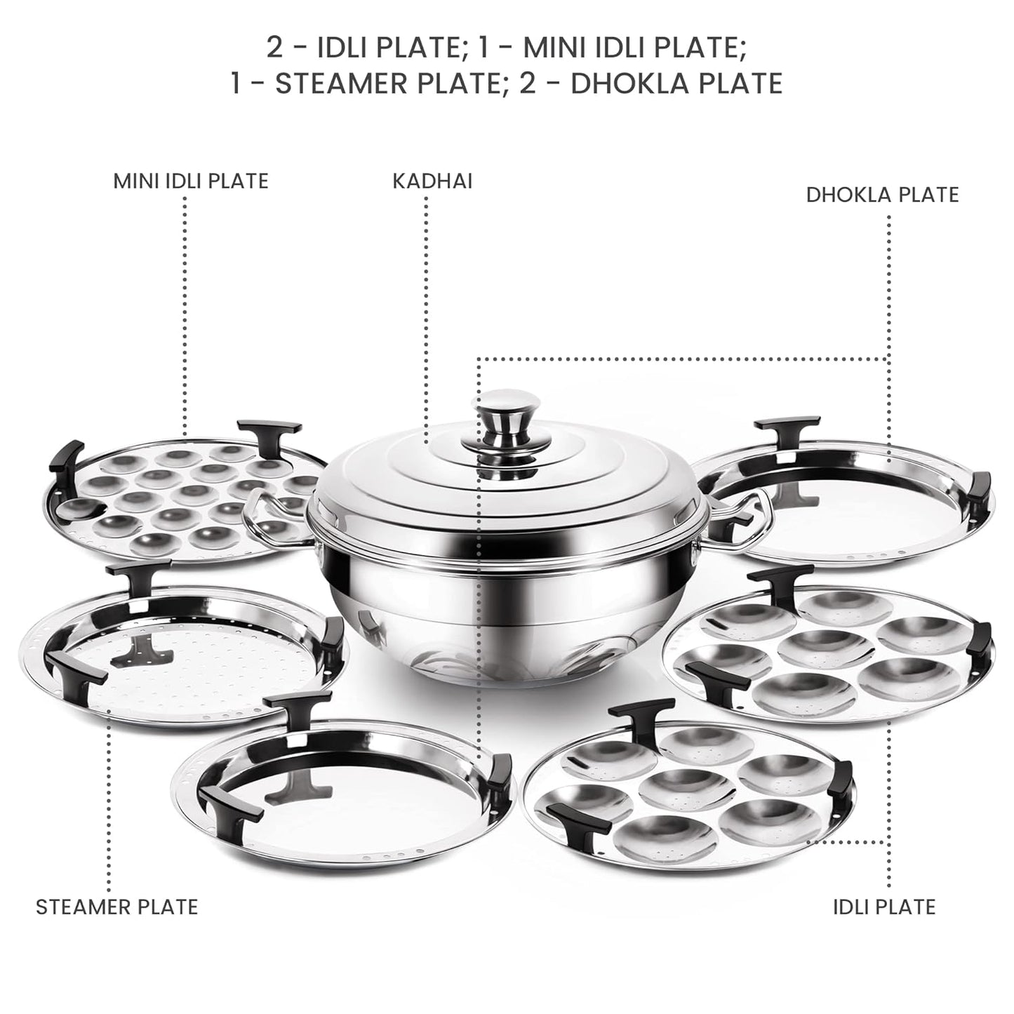 Milton Procook Stainless Steel Sandwich Bottom Multi-Kadhai with Lid and 6 Attachments