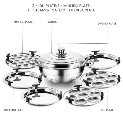 Milton Procook Stainless Steel Sandwich Bottom Multi-Kadhai with Lid and 6 Attachments