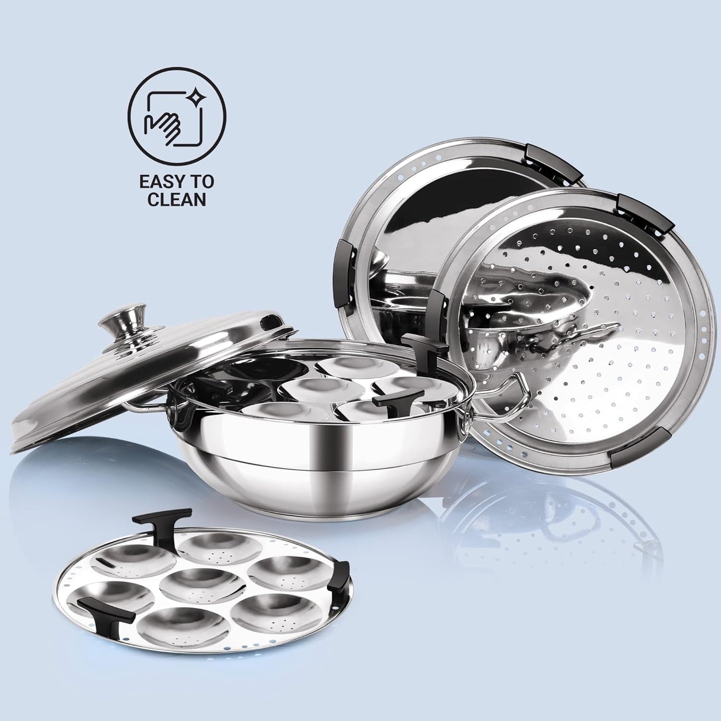Milton Procook Stainless Steel Sandwich Bottom Multi-Kadhai with Lid and 6 Attachments