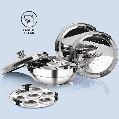 Milton Procook Stainless Steel Sandwich Bottom Multi-Kadhai with Lid and 6 Attachments