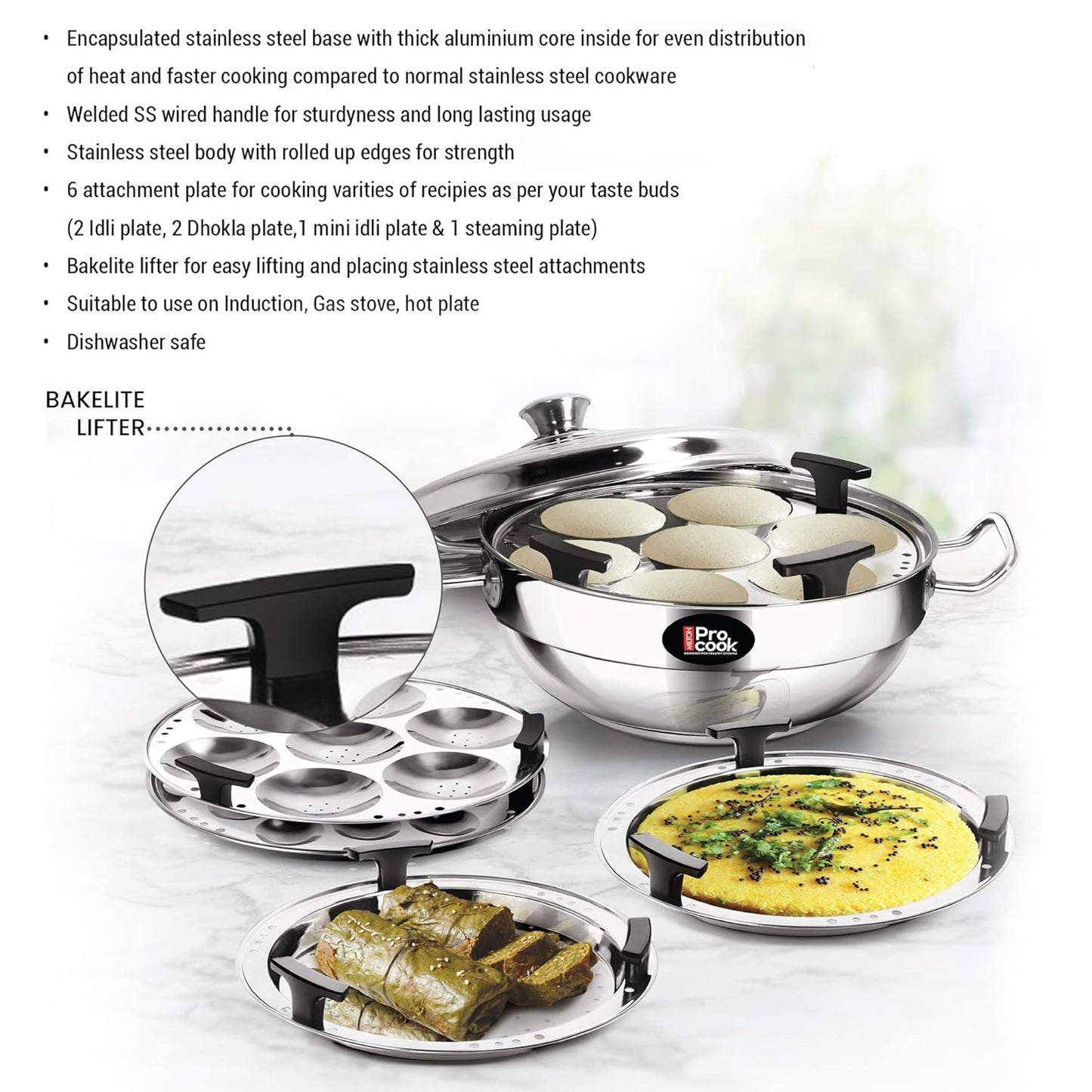 Milton Procook Stainless Steel Sandwich Bottom Multi-Kadhai with Lid and 6 Attachments