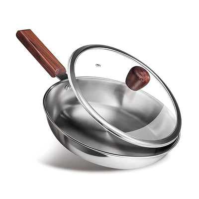Milton Procook Tri-ply Fry Pan with Glass Lid and Wooden Handle