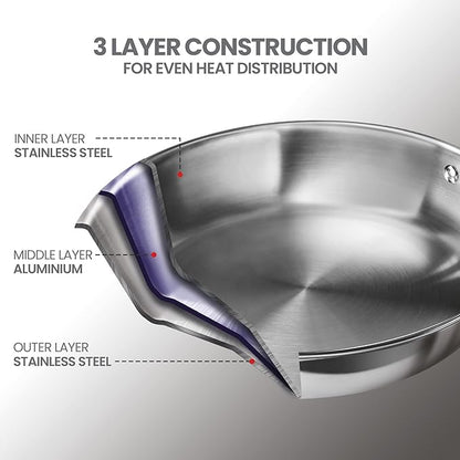 Milton Procook Tri-ply Fry Pan with Glass Lid and Wooden Handle