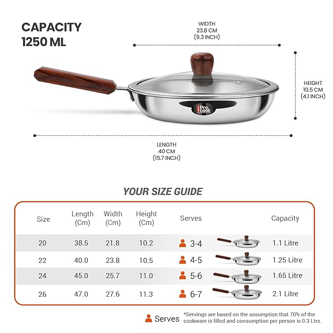 Milton Procook Tri-ply Fry Pan with Glass Lid and Wooden Handle