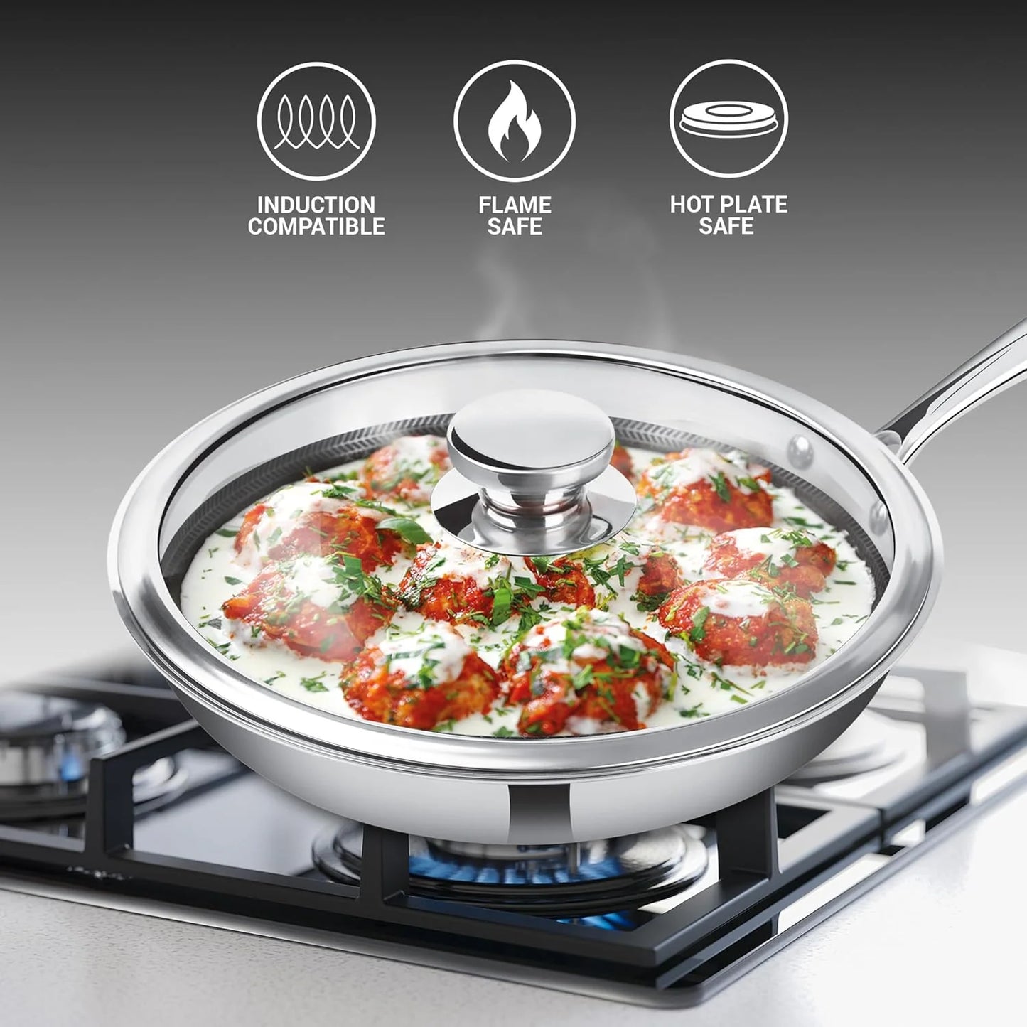 Milton Procook Tri-ply Hexa Tech Fry Pan with Glass Lid (Honey Comb Non Stick Structure)
