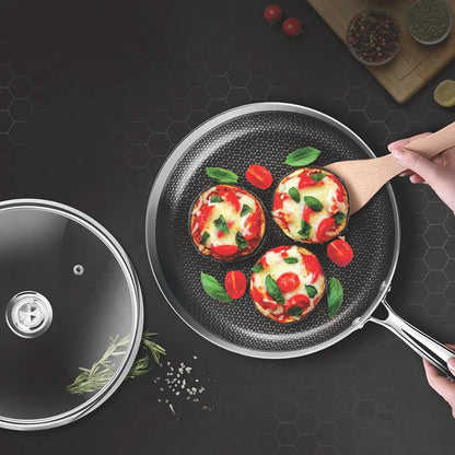 Milton Procook Tri-ply Hexa Tech Fry Pan with Glass Lid (Honey Comb Non Stick Structure)