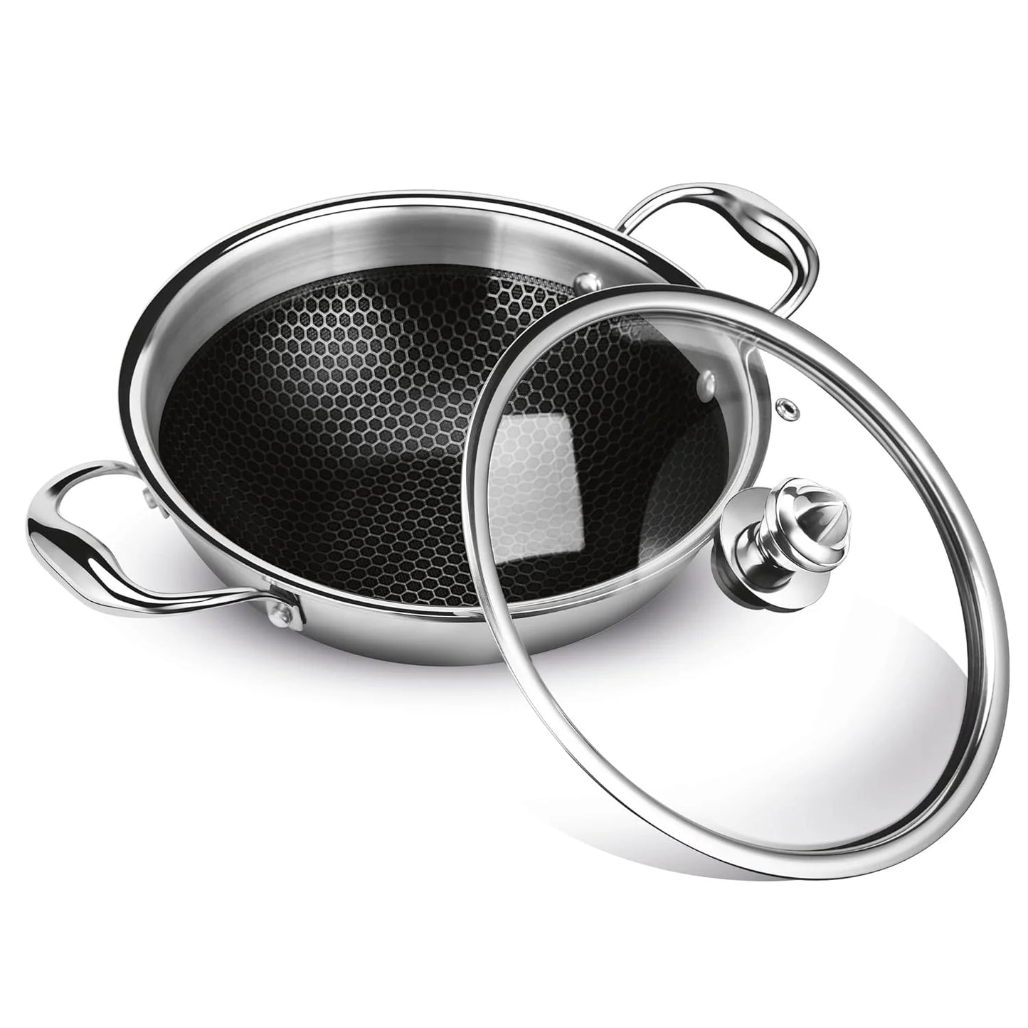 Milton Procook Tri-ply Hexa Tech Kadhai with Glass Lid (Honey Comb Non Stick Structure)