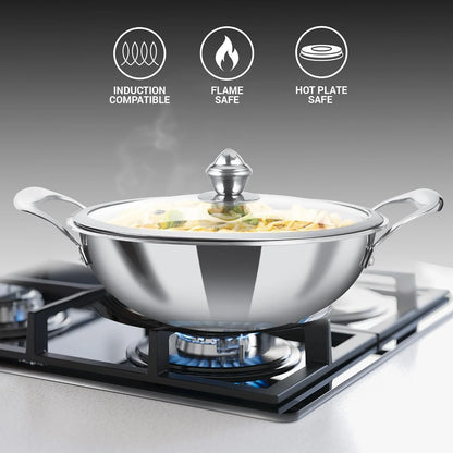 Milton Procook Tri-ply Hexa Tech Kadhai with Glass Lid (Honey Comb Non Stick Structure)