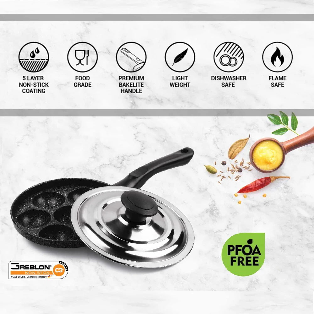 Milton Proocook Granito Non Induction Appam Patra with Stainless Steel Lid