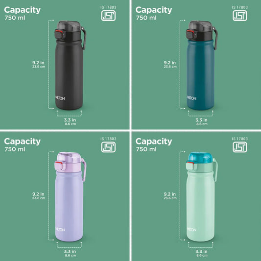 Milton Reva 750 Stainless Steel Bottle (Twin Flow: Gulper Plus Straw Sipper)