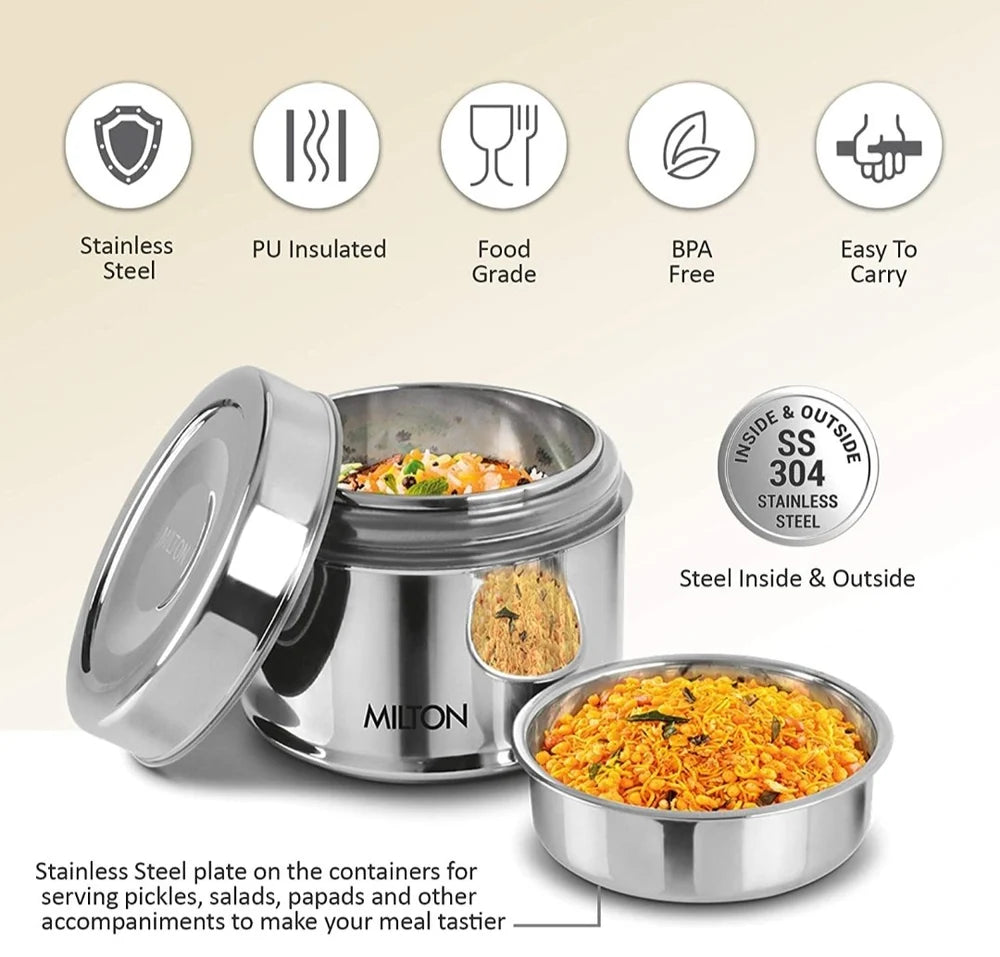 Milton Double Wall Stainless Steel Snack Container with Inner Plate