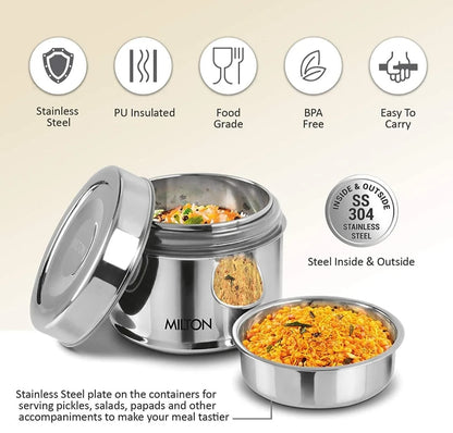 Milton Double Wall Stainless Steel Snack Container with Inner Plate