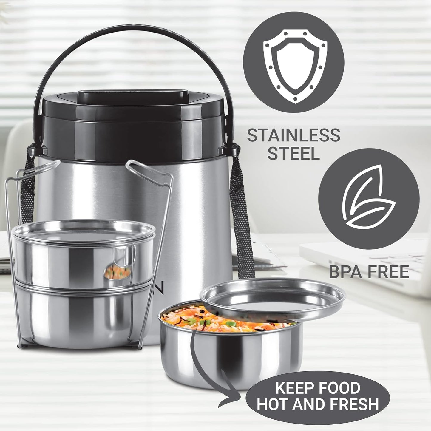 Milton Classic Stainless Steel PU Insulated Lunch Carrier Set of 3